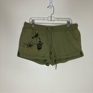 Ed Hardy Butterflies Fleece Shorts XL in Olive green